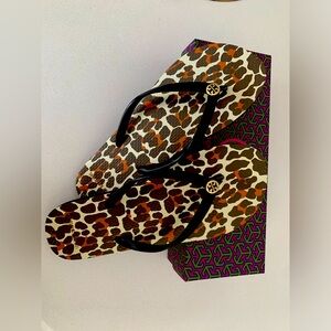 Tory Burch Cheeta Print Flip Flops